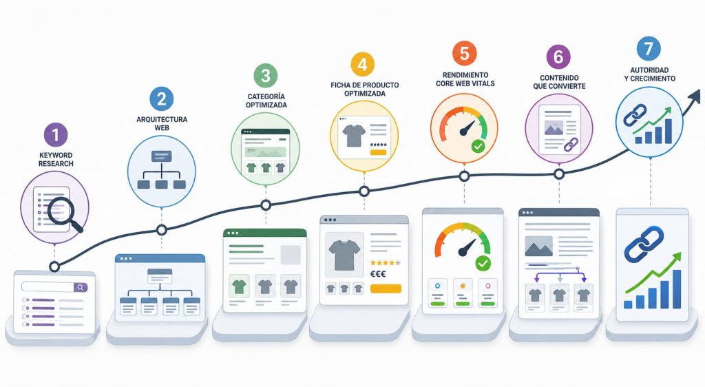 Flujo de estrategia SEO para ecommerce paso a paso
